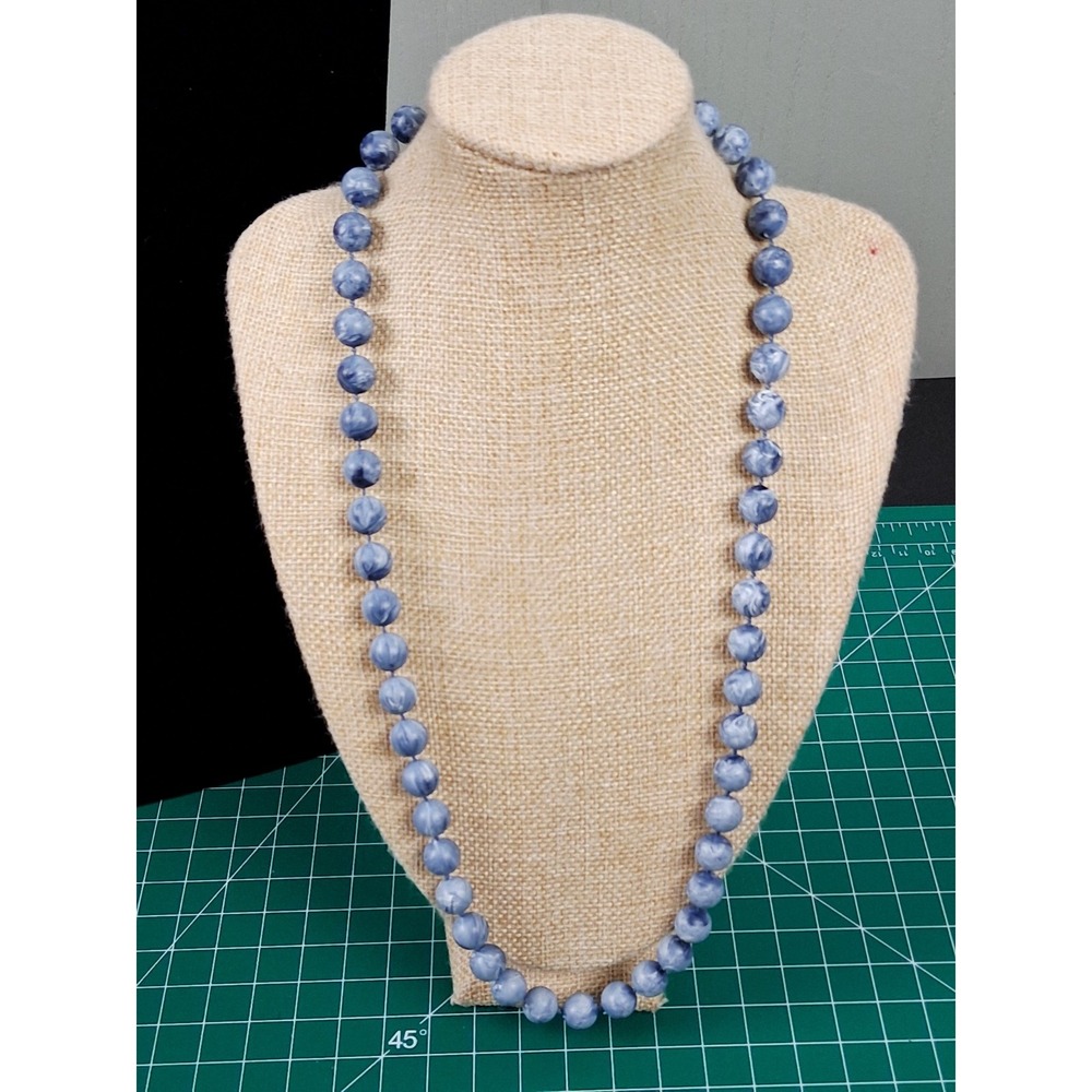 Vintage Sodalite Style‎ Blue Marbled Beaded Necklace 24 in Matinee Classic